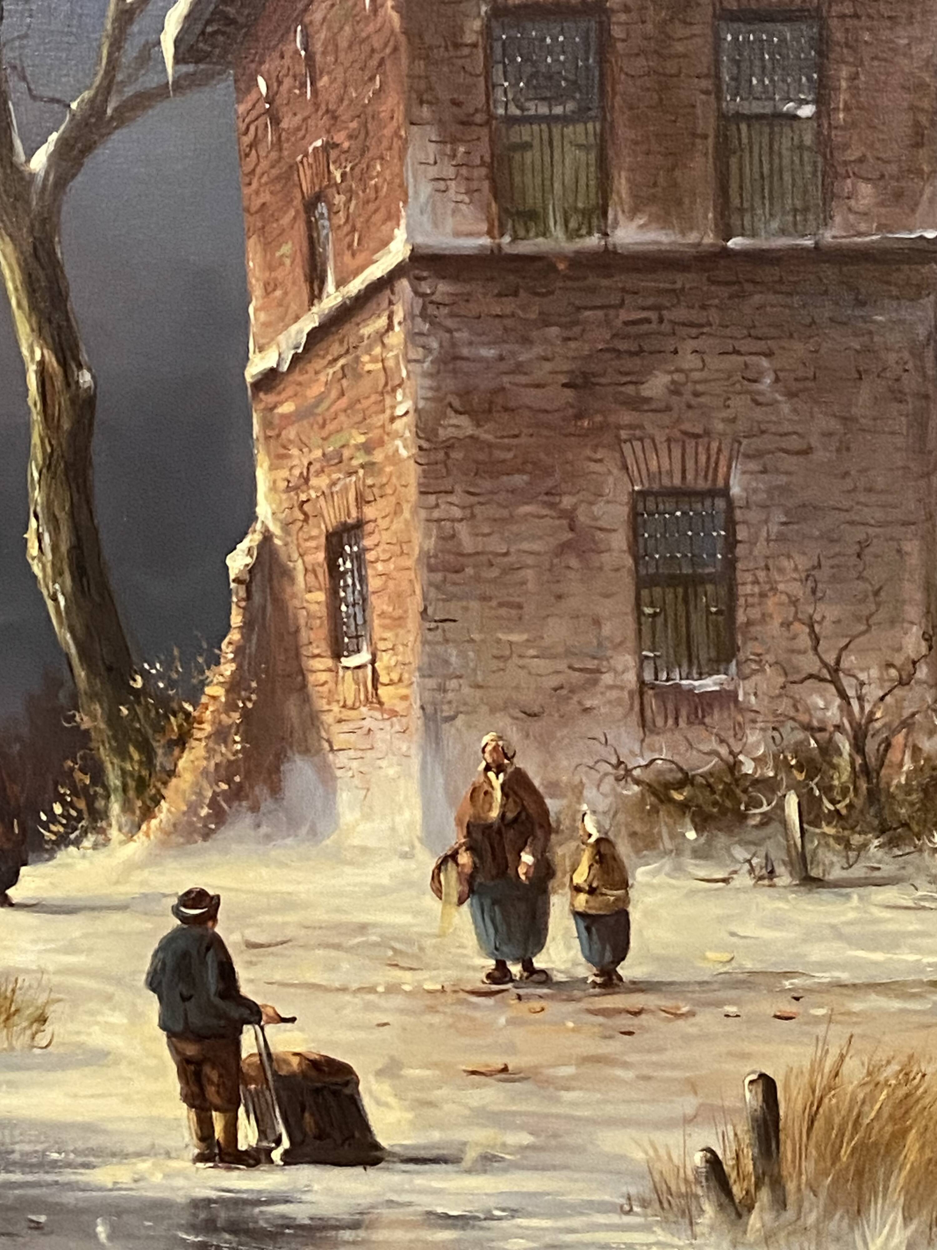 Huge oil painting on canvas Dutch school winter landscape 164x132