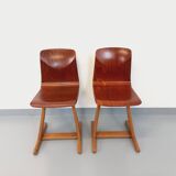 Paire de chaises design vintage ASS Schulmöbel Pagholz Thur-Op-Seat en bois courbé et hêtre