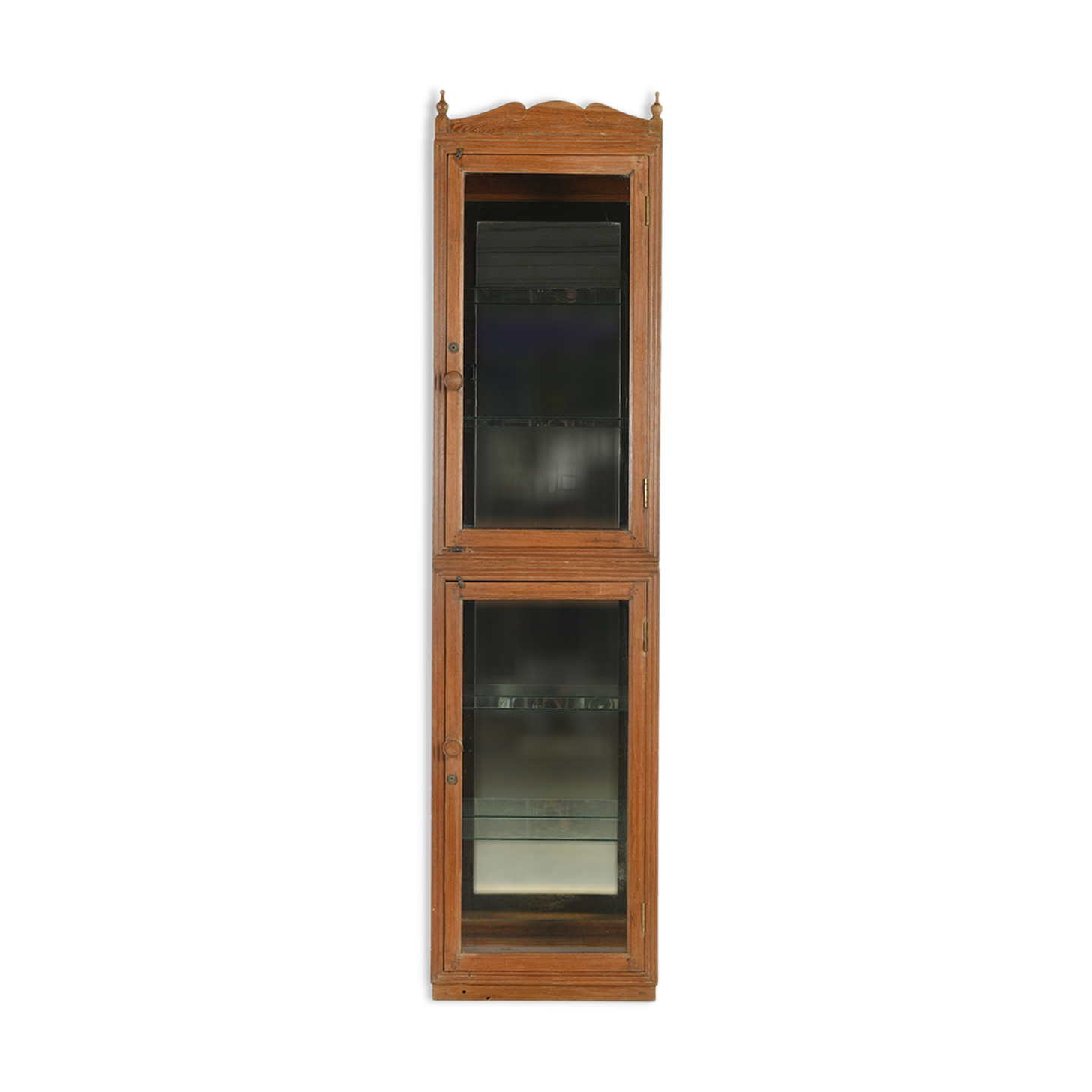 Antique teak showcase with mirror