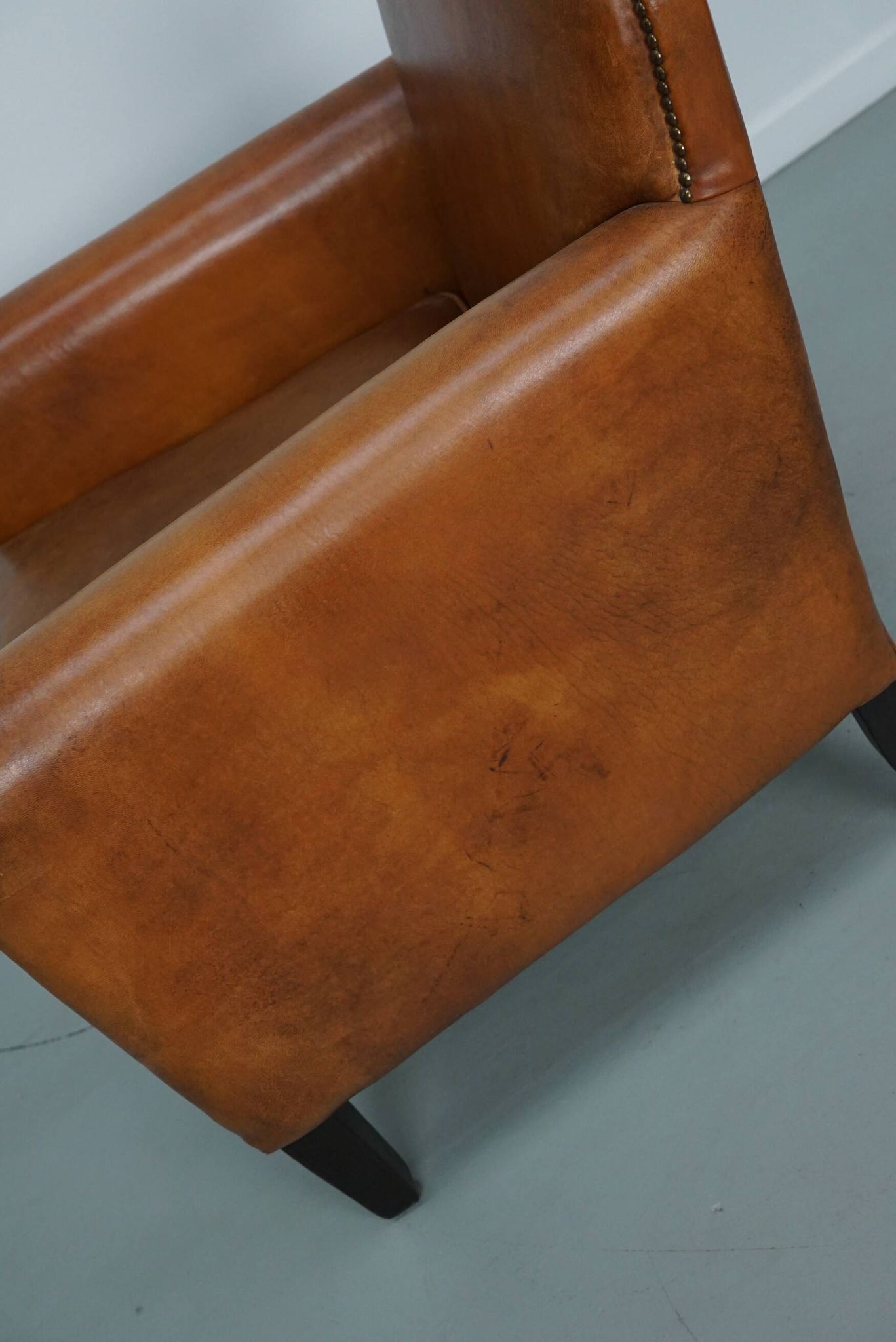 Vintage Dutch leather club chair in cognac color