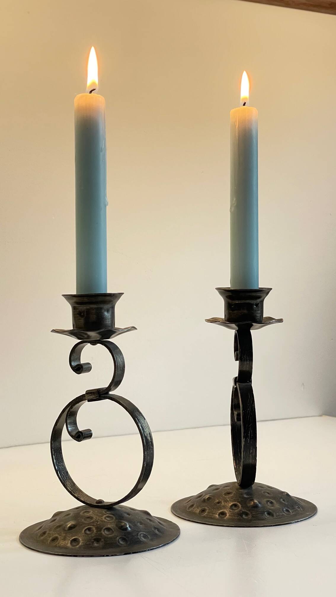 Vintage Black Patina Metal Candlesticks