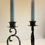 Vintage Black Patina Metal Candlesticks