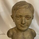 Bust of a young boy, plaster, monogrammed, circa 1900