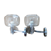 Pair of chrome metal wall lamps and smoked glass 70s