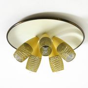 Very rare 5-arm mid-century modern metal bag ceiling lamp with round white
