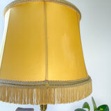 Louis XVI style gilt bronze lamp with yellow fringed shade - elegant vintage antique lamp