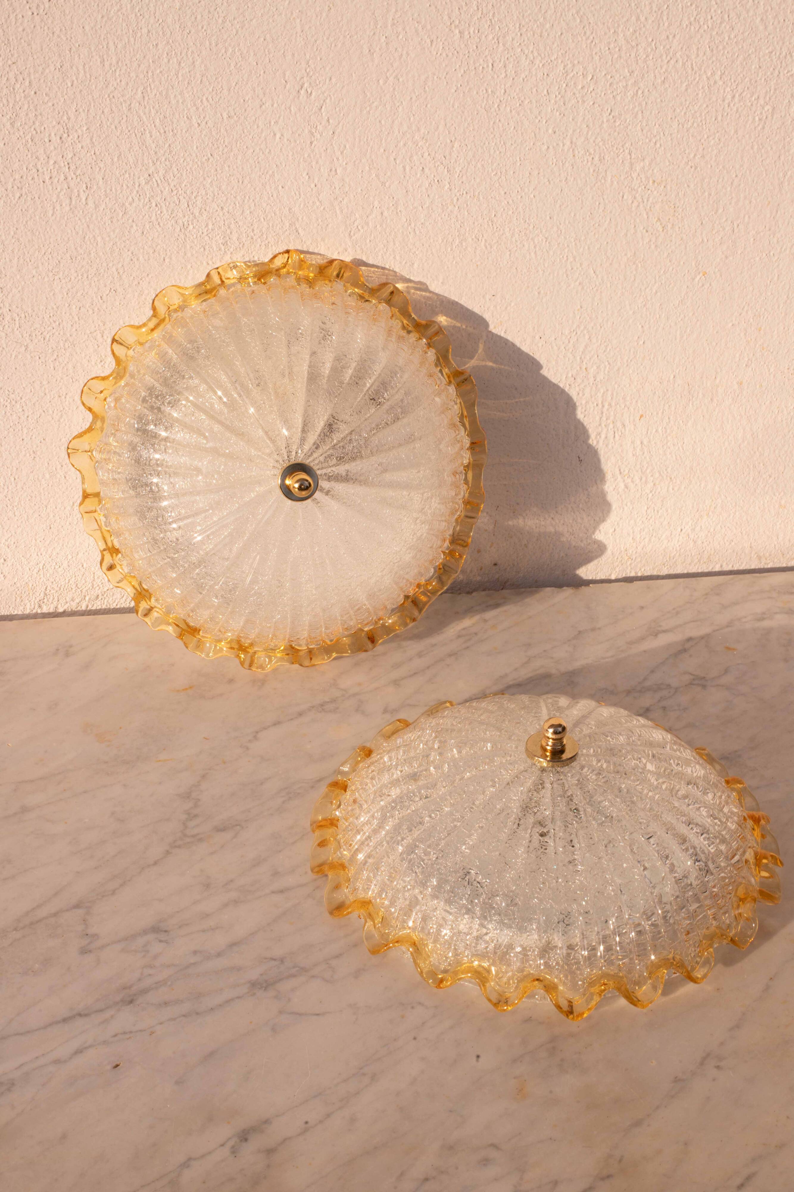 Set of 2 Charming Italian Yellow Murano Glass Ceiling Fixture, Murano, 1970