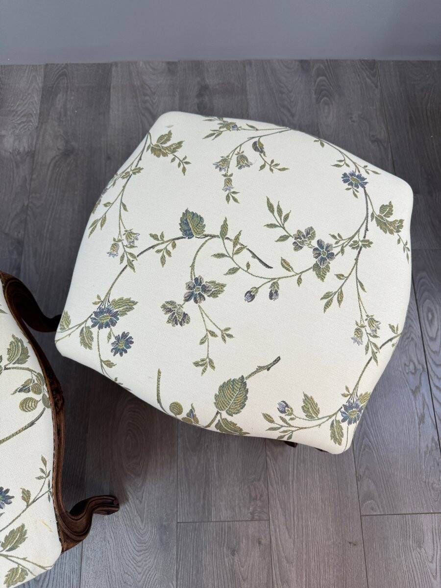 Pair of Louis XV Style Armchairs and Two Footstools, 19th Century