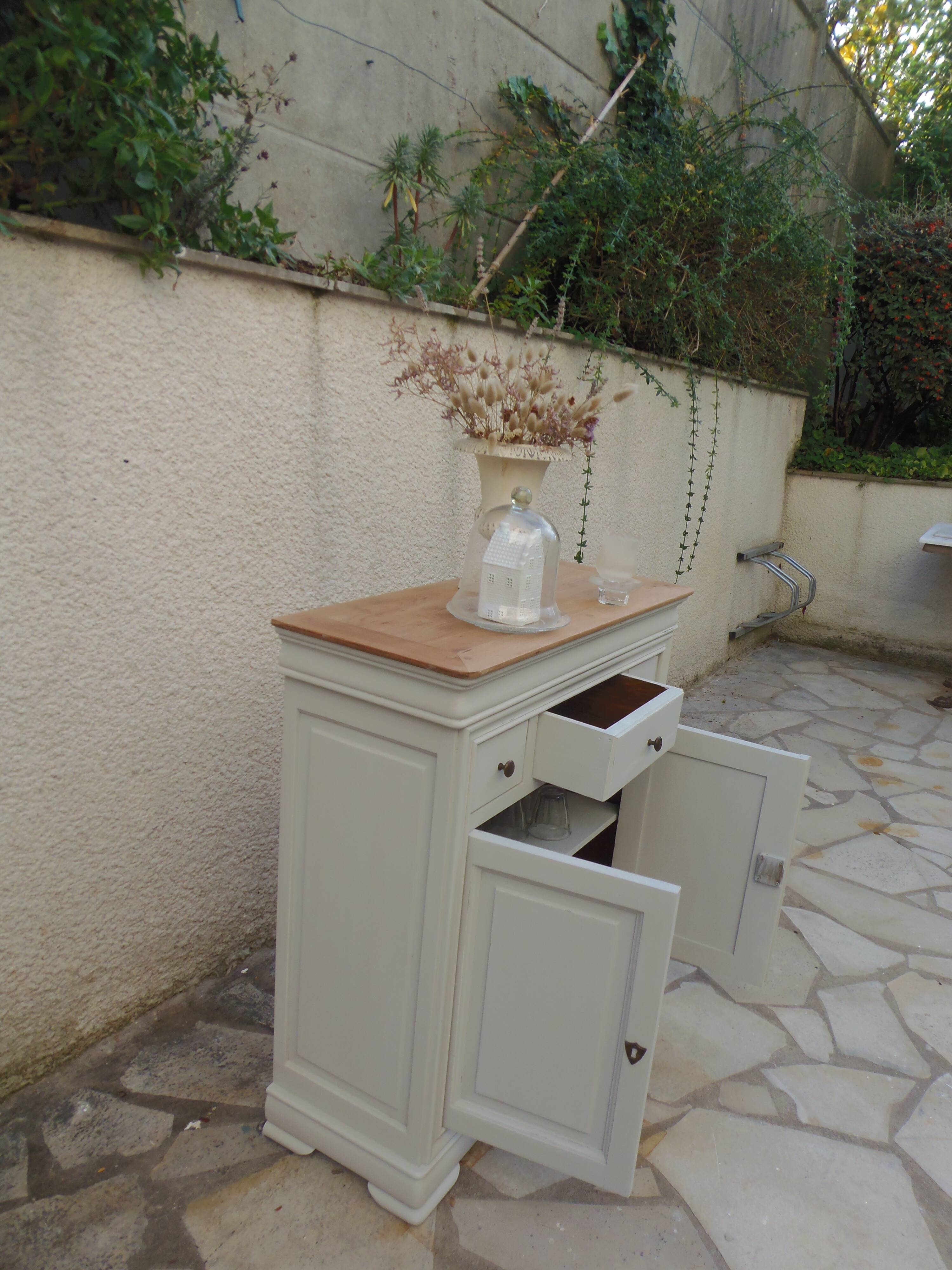Small Louis Philippe style sideboard of beautiful craftsmanship, enhanced in storm gray.