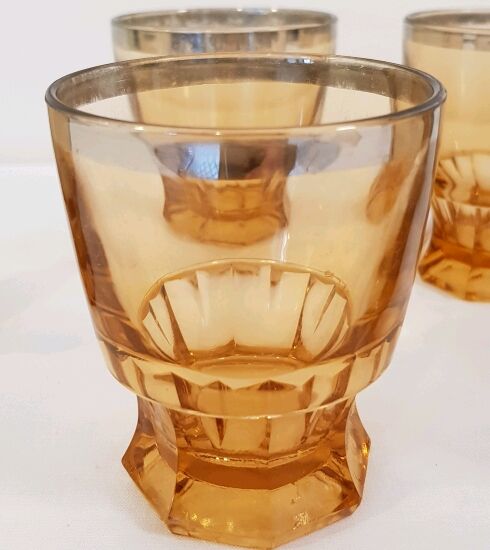 6 thick glass amber water glasses