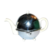 Vintage earthenware teapot and hammered metal cage EVERHOT made in England 1960-1970