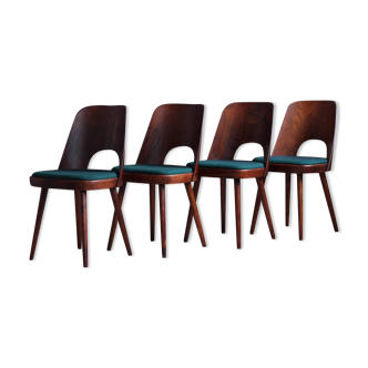 Ensemble de 4 chaises de salle à manger par oswald haerdtl, retapissées en tissu kvadrat
