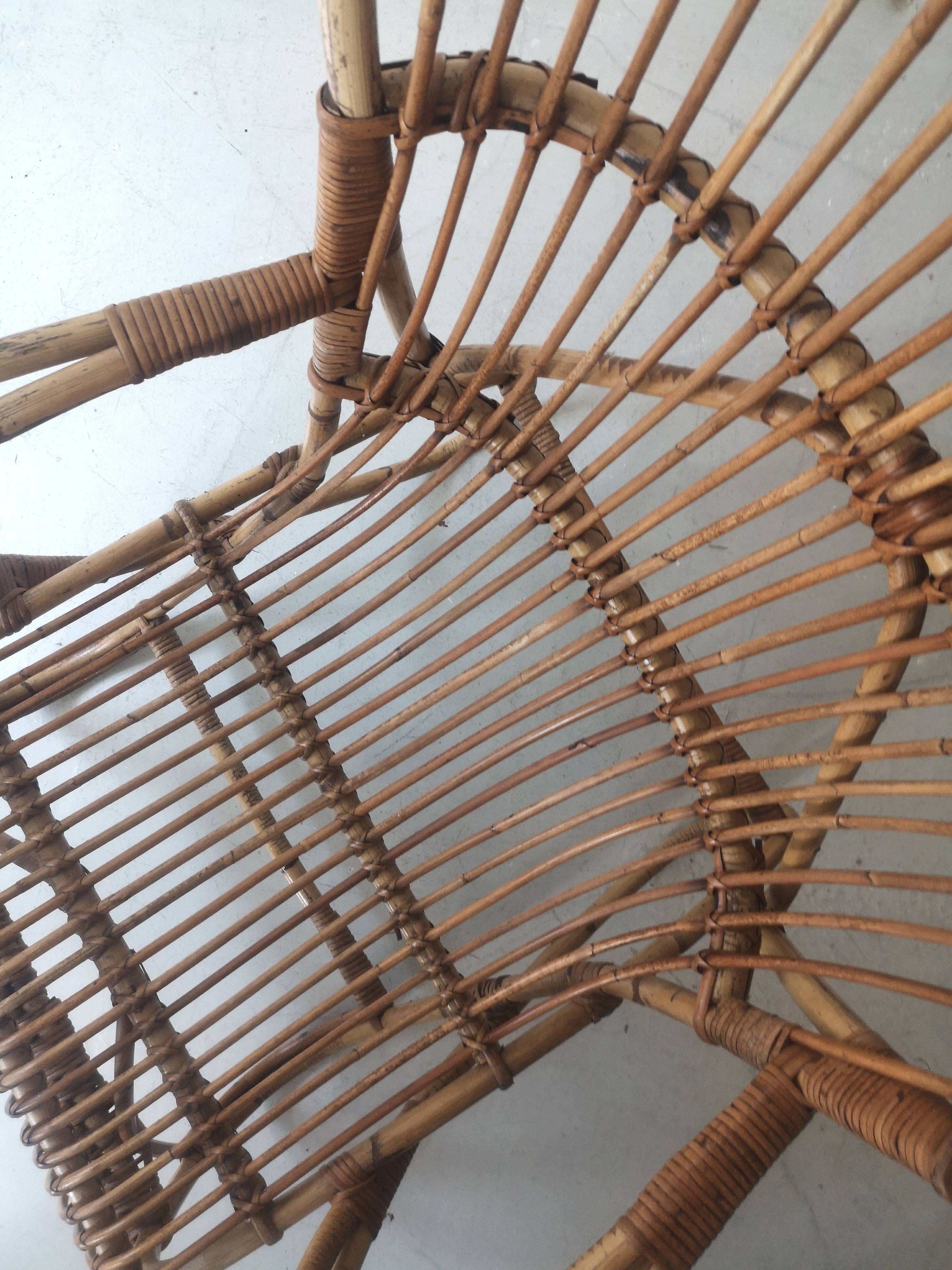 Vintage Dutch rattan armchair with armrest, 1960s