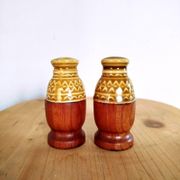Olive wood and ceramic salt and pepper shakers