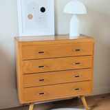 Vintage chest of drawers with tapered legs from the 1960s.