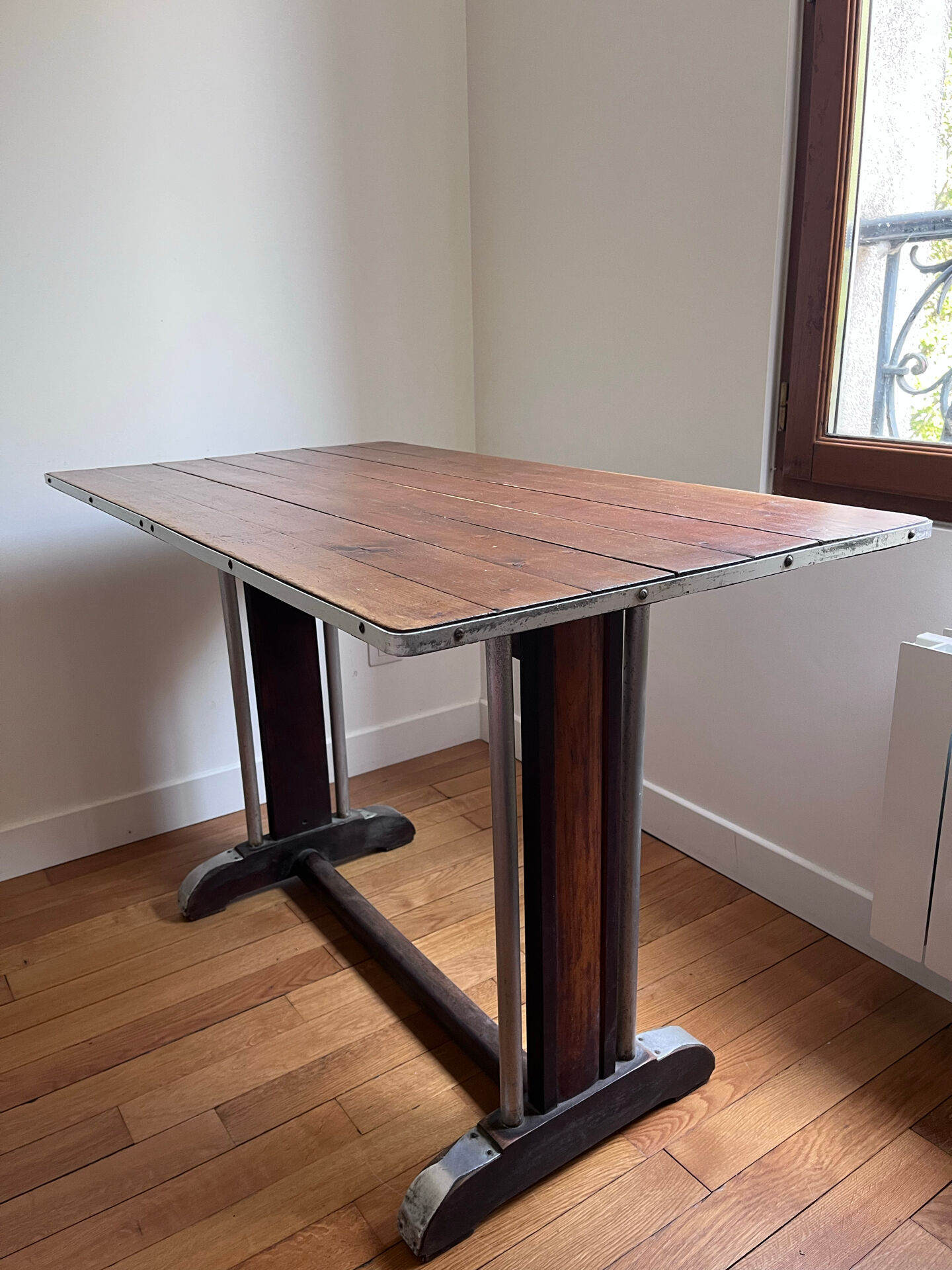 Vintage wooden and metal table – bistro/workshop style