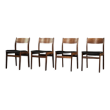 Vintage Mid-Century Modern Scandinavian Teak & Vinyl Dining Chairs, 1960s, Set of 4