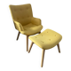 Armchair and ottoman set in beech and yellow fabric