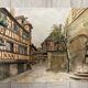 Watercolor vintage village view