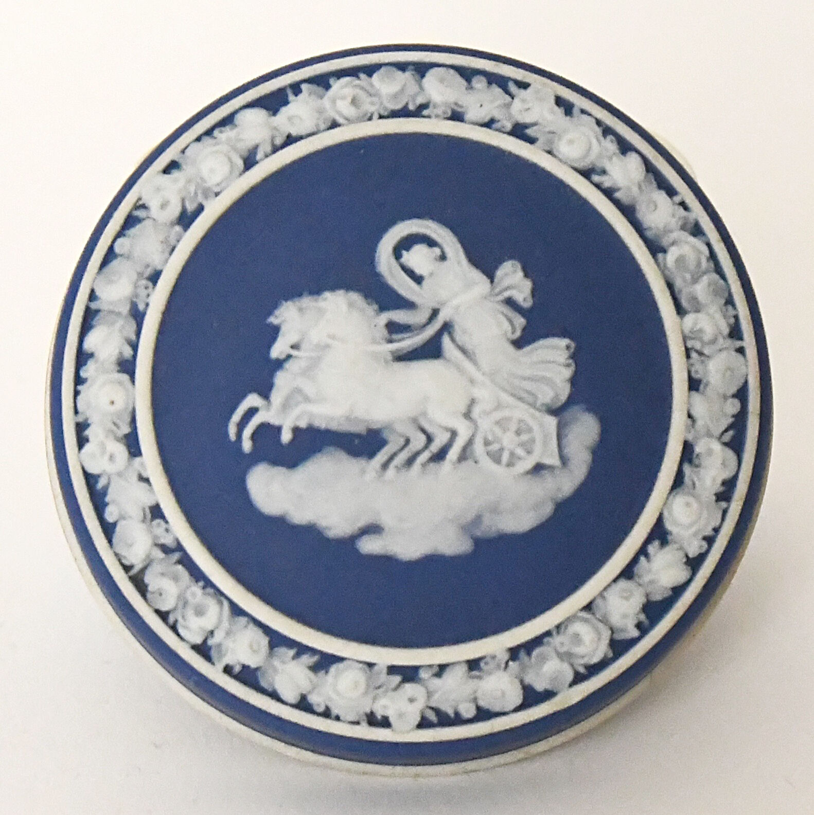 Pair of Wedgwood biscuit boxes with relief decoration of antique scenes