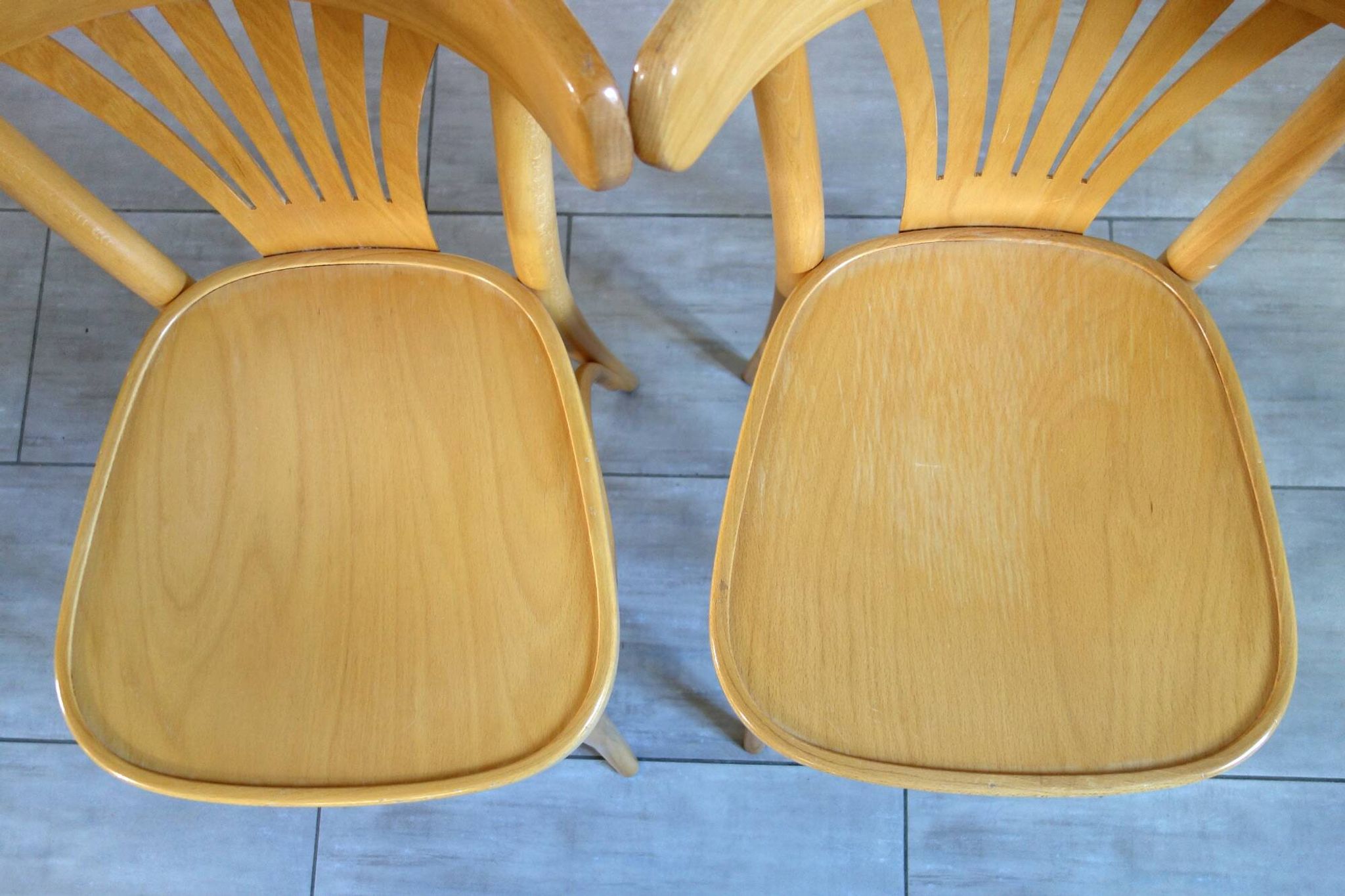 Pair of Thonet-inspired bistro chairs in light beech