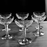Val st lambert, 6 crystal cups, nestor almond cut.