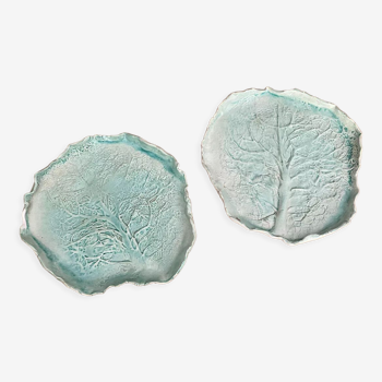 Pair of cabbage leaf dessert plates