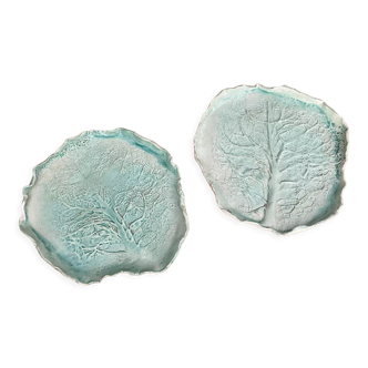 Pair of cabbage leaf dessert plates