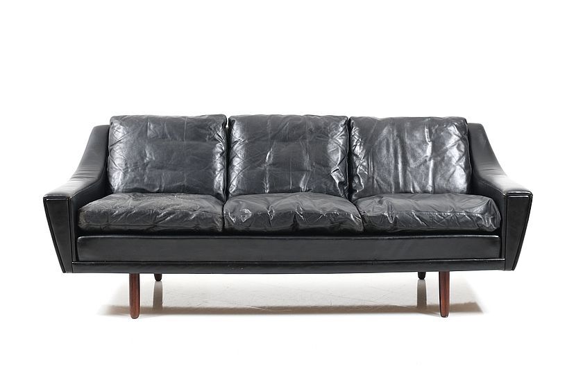 1960s Georg Thams Black Leather Three-Seater Sofa