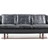 1960s Georg Thams Black Leather Three-Seater Sofa