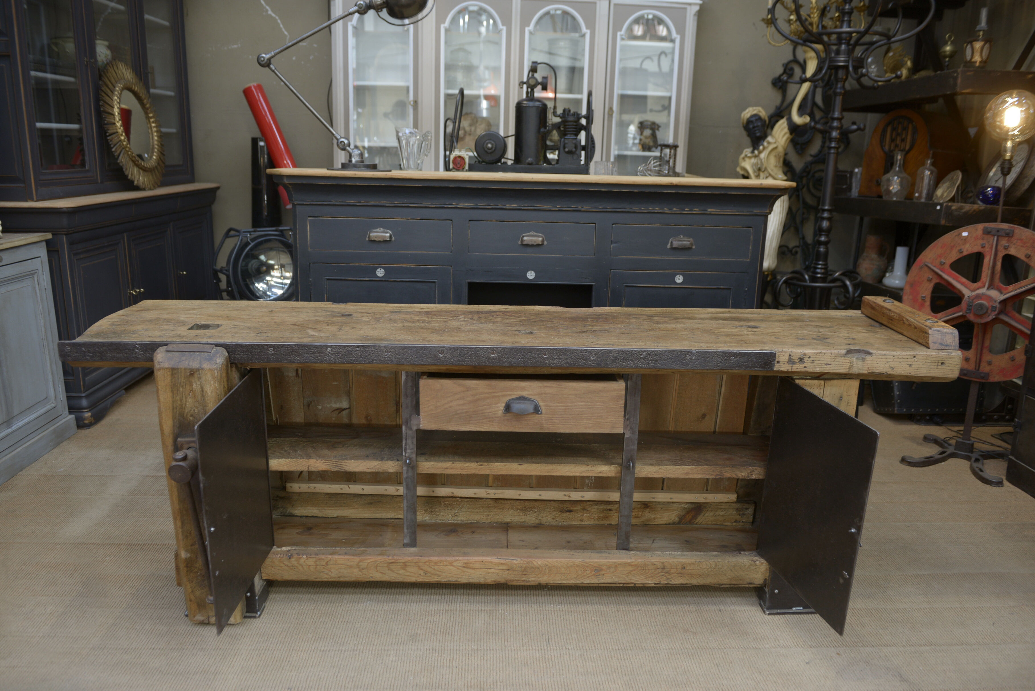 Industrial low industrial furniture carpenter's workbench 1930