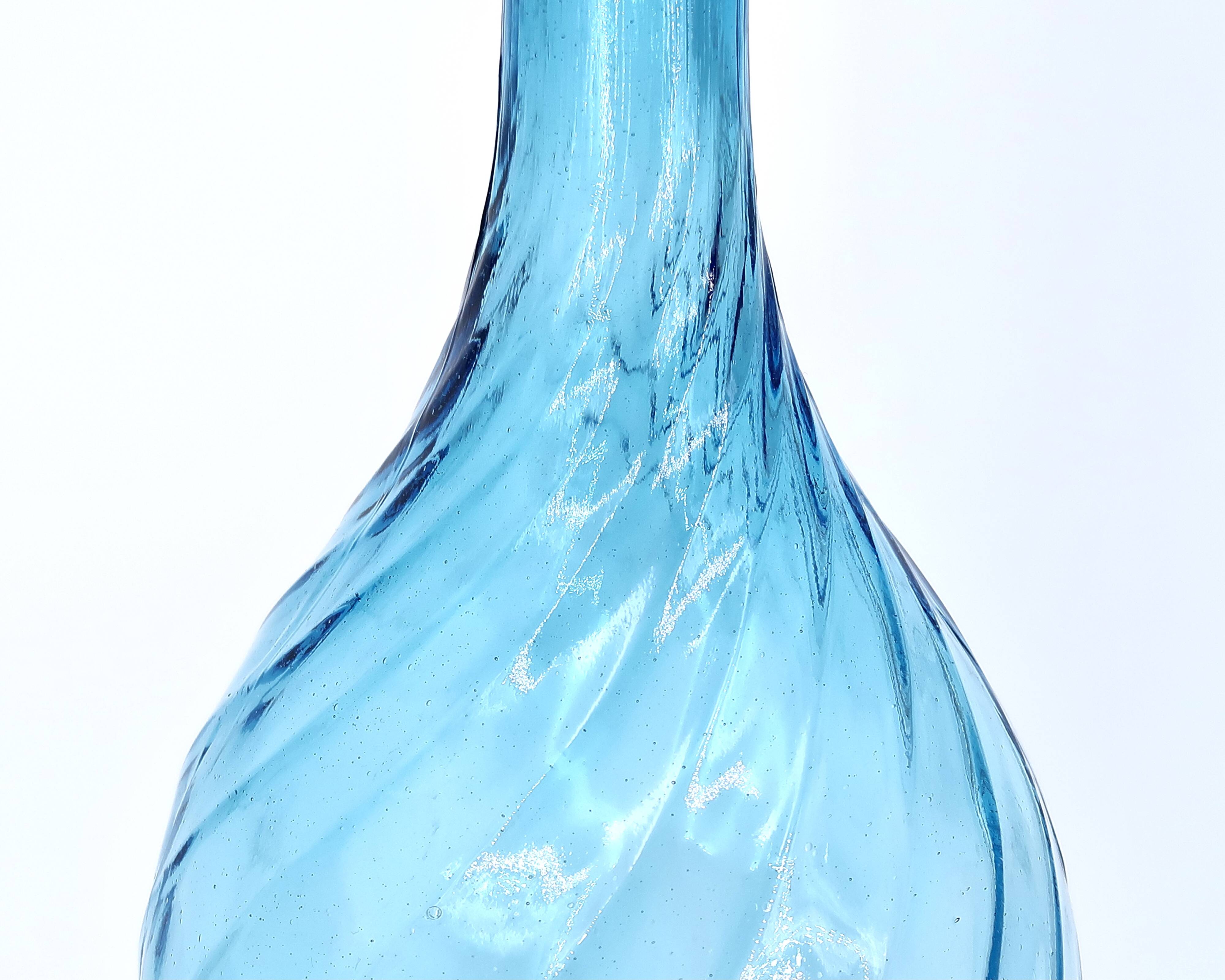Empoli blue glass carafe with grooves, 60s bottle