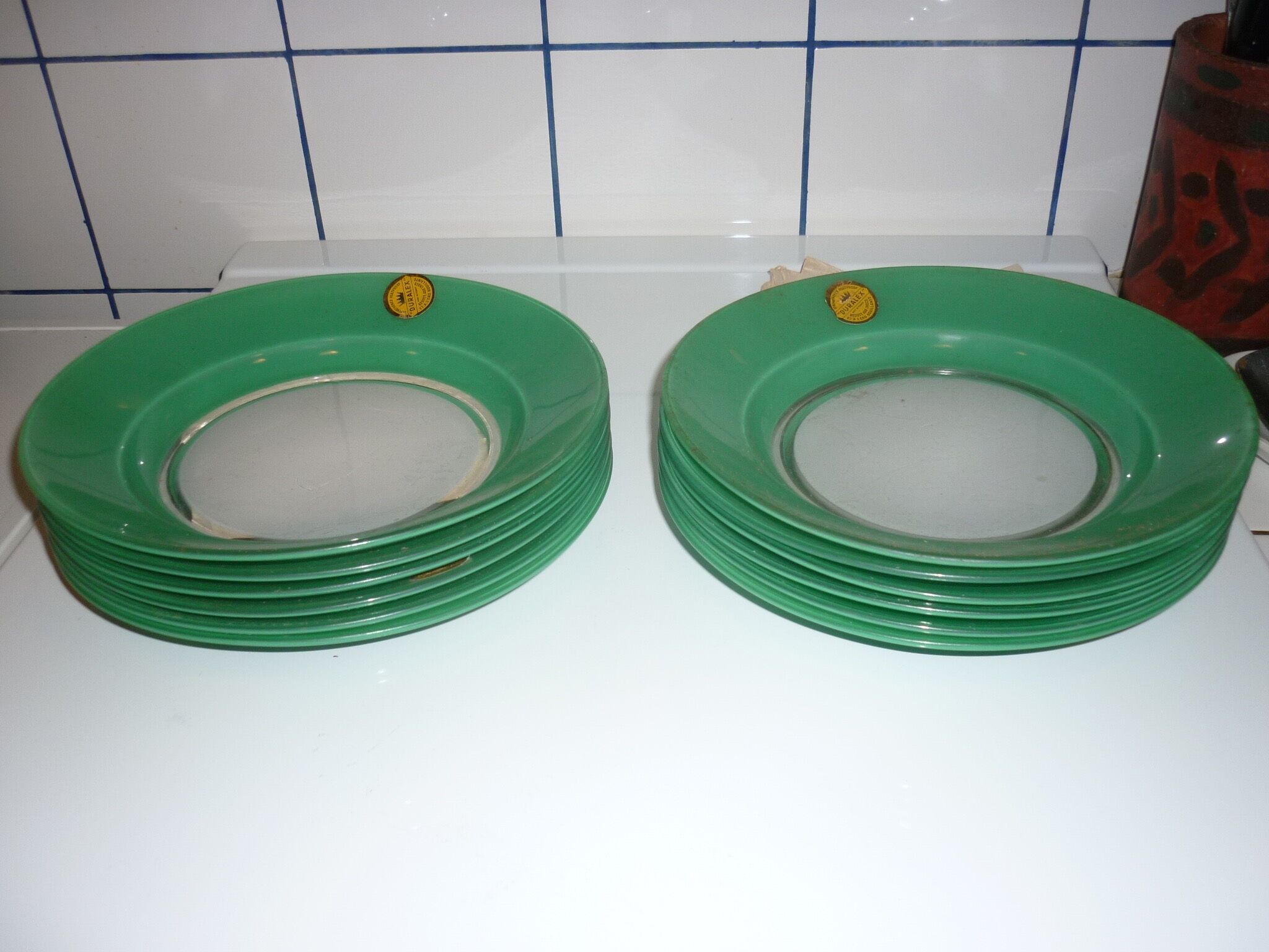 Set of 6 Duralex green hollow plates