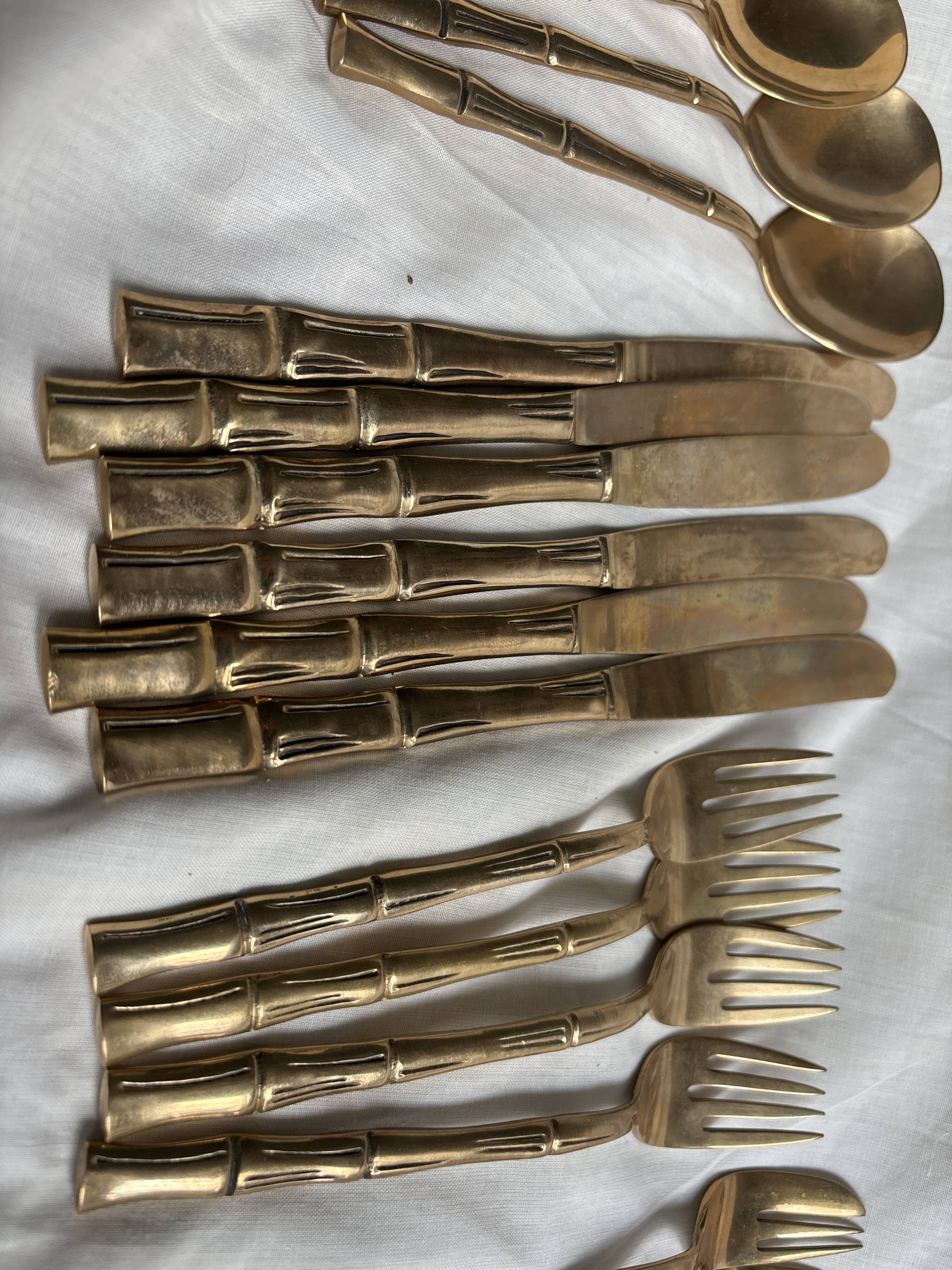 Set of 35 vintage Bamboo model brass cutlery