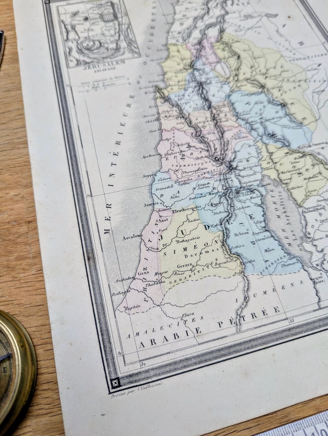 Palestine, old map, printed in 1852.