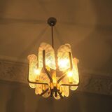 Lustre en laiton et feuille d'acanthe en verre de Carl Fagerlund, Suède, années 1960