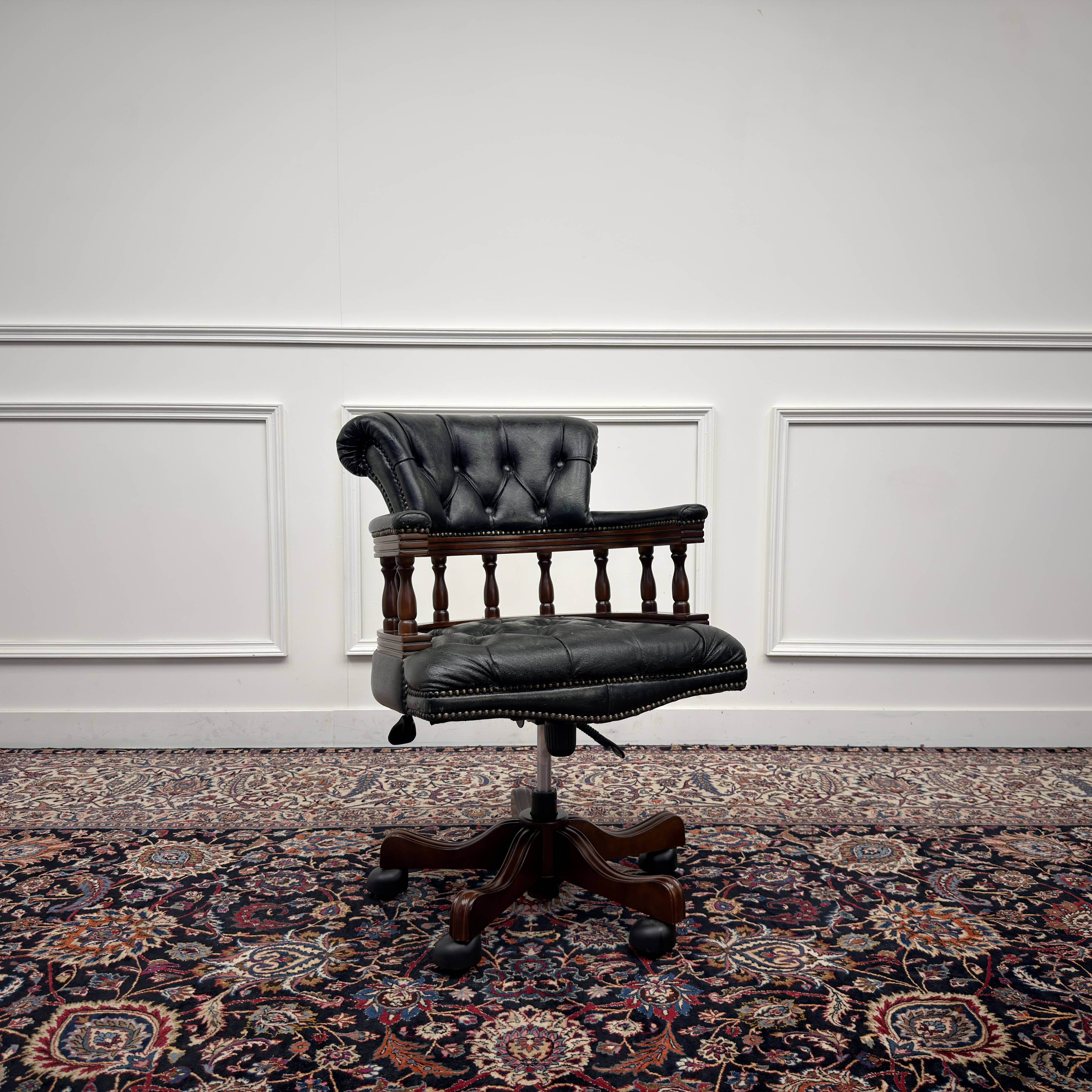 Chaise de bureau Chesterfield, chaise de capitaine, verte