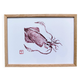 Framed art print, "Gyotaku of a small squid"