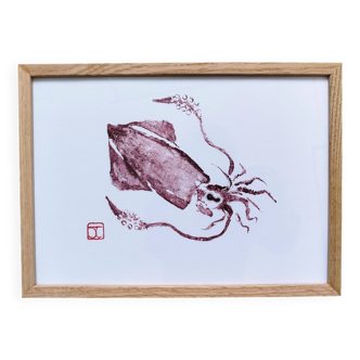Framed art print, "Gyotaku of a small squid"
