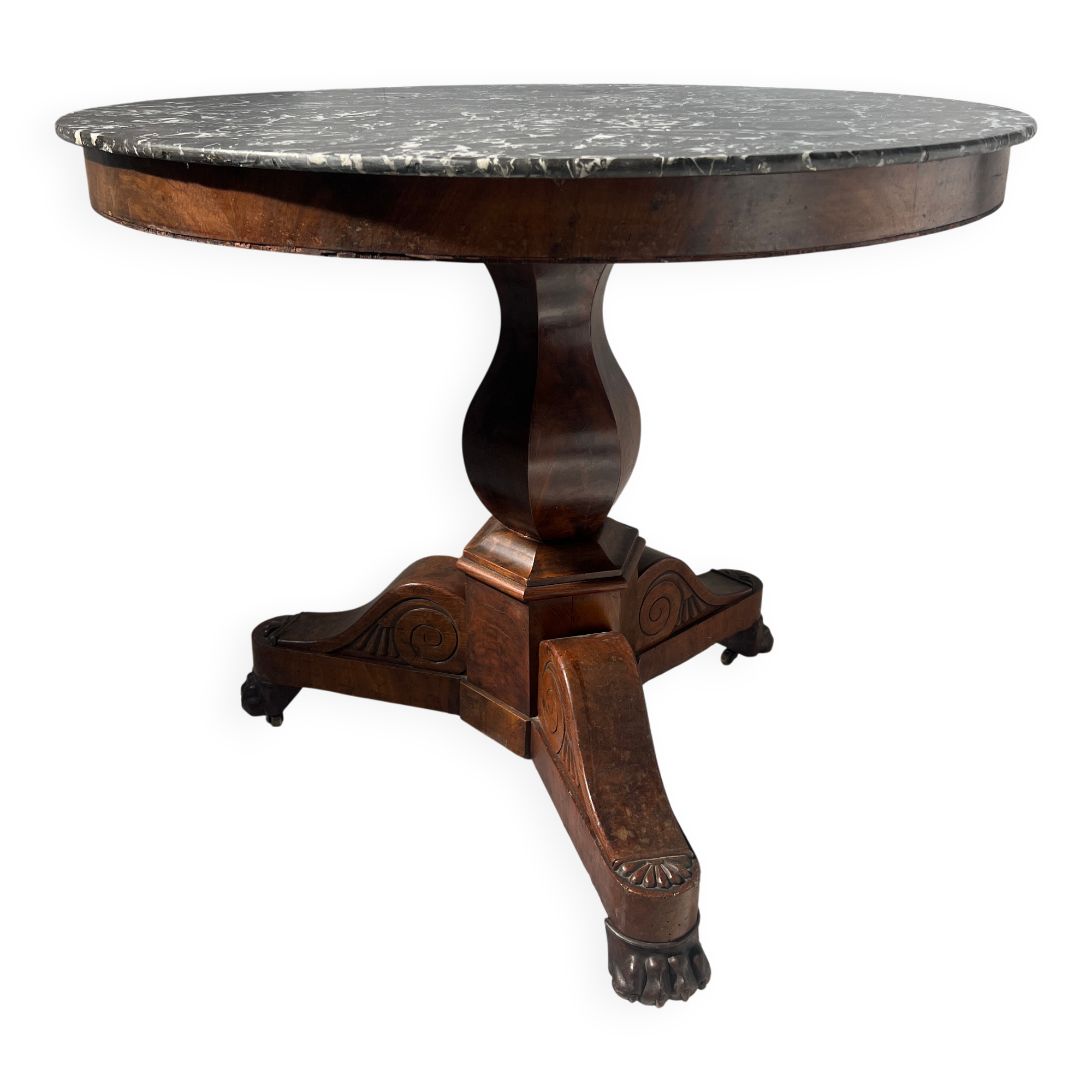 Empire-style mahogany and veneer guéridon, 19th century.