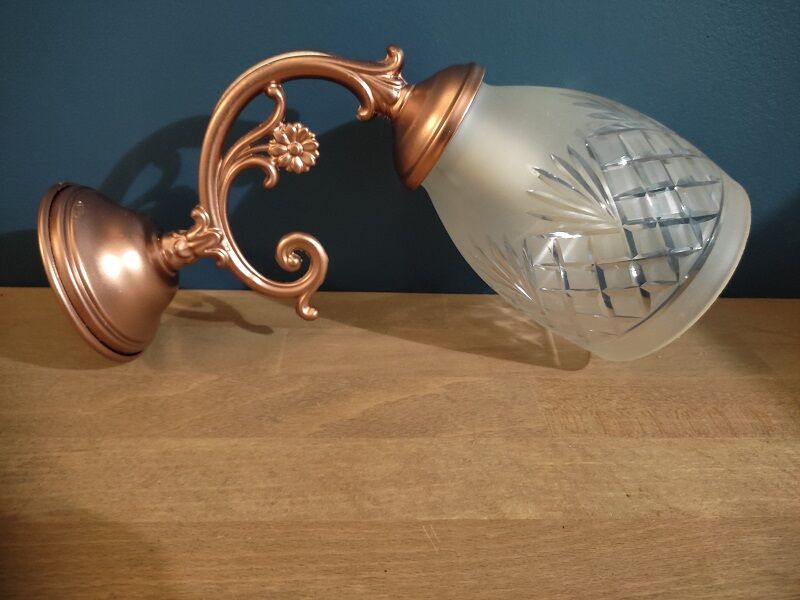 Wall lamp support metal copper globe frosted glass