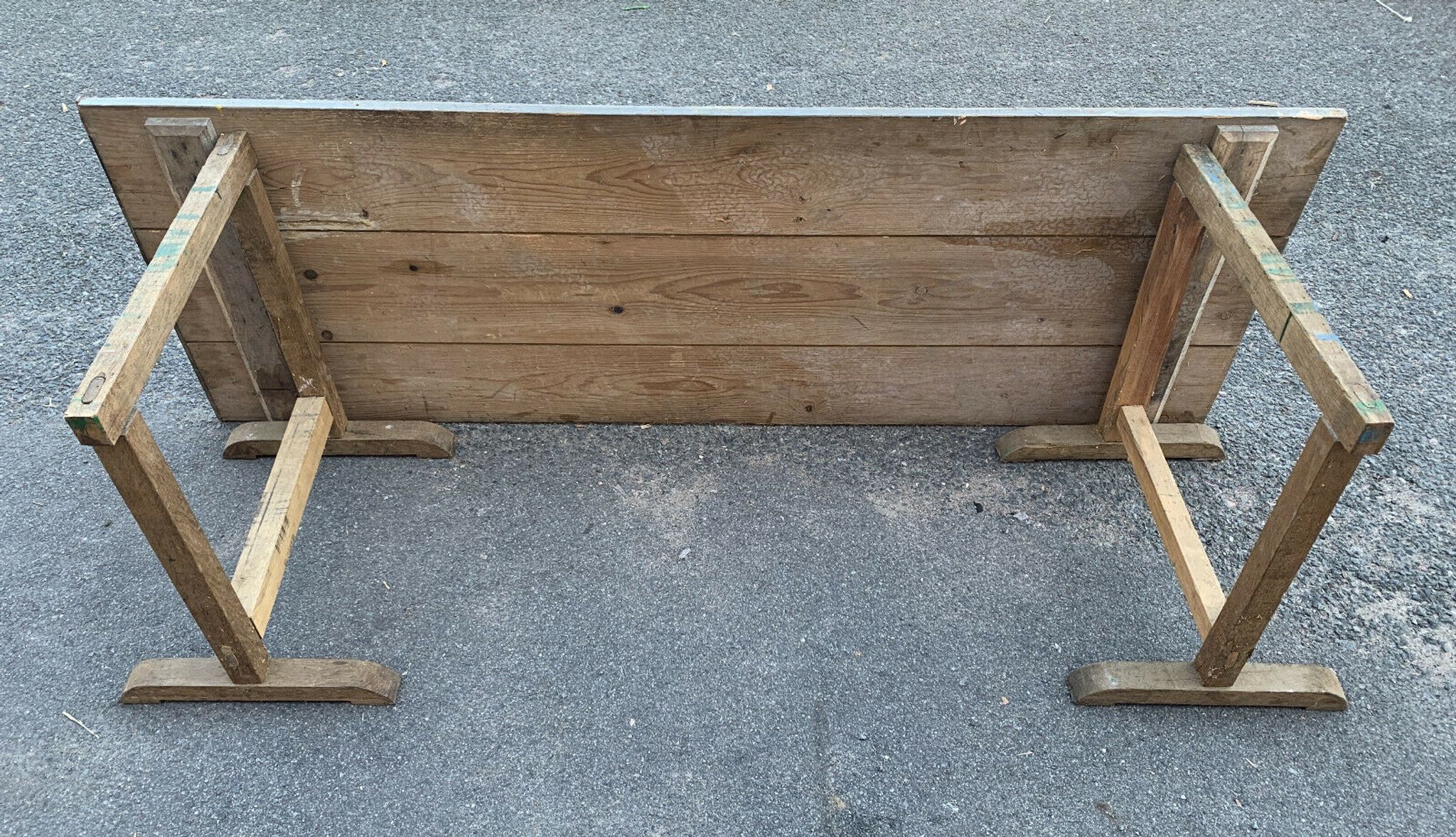 Industrial design of the late nineteenth large factory table in natural wood