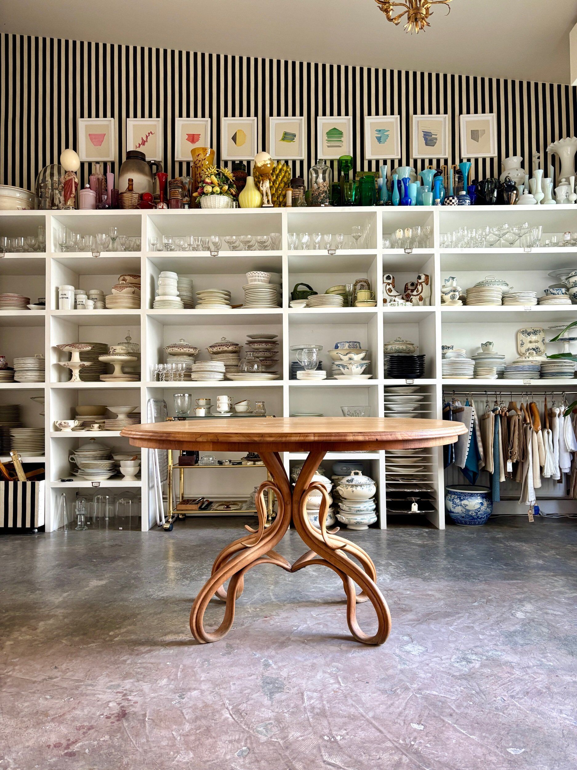 Thonet table no. 3 and 4 bent beech chairs with caning, circa 1890.