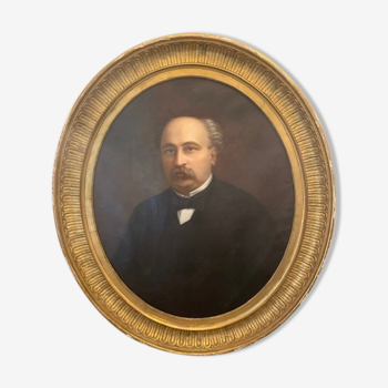 Ancient painting , portrait of a man with a mustache at the beginning of the late 19th century
