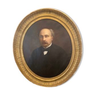 Ancient painting , portrait of a man with a mustache at the beginning of the late 19th century