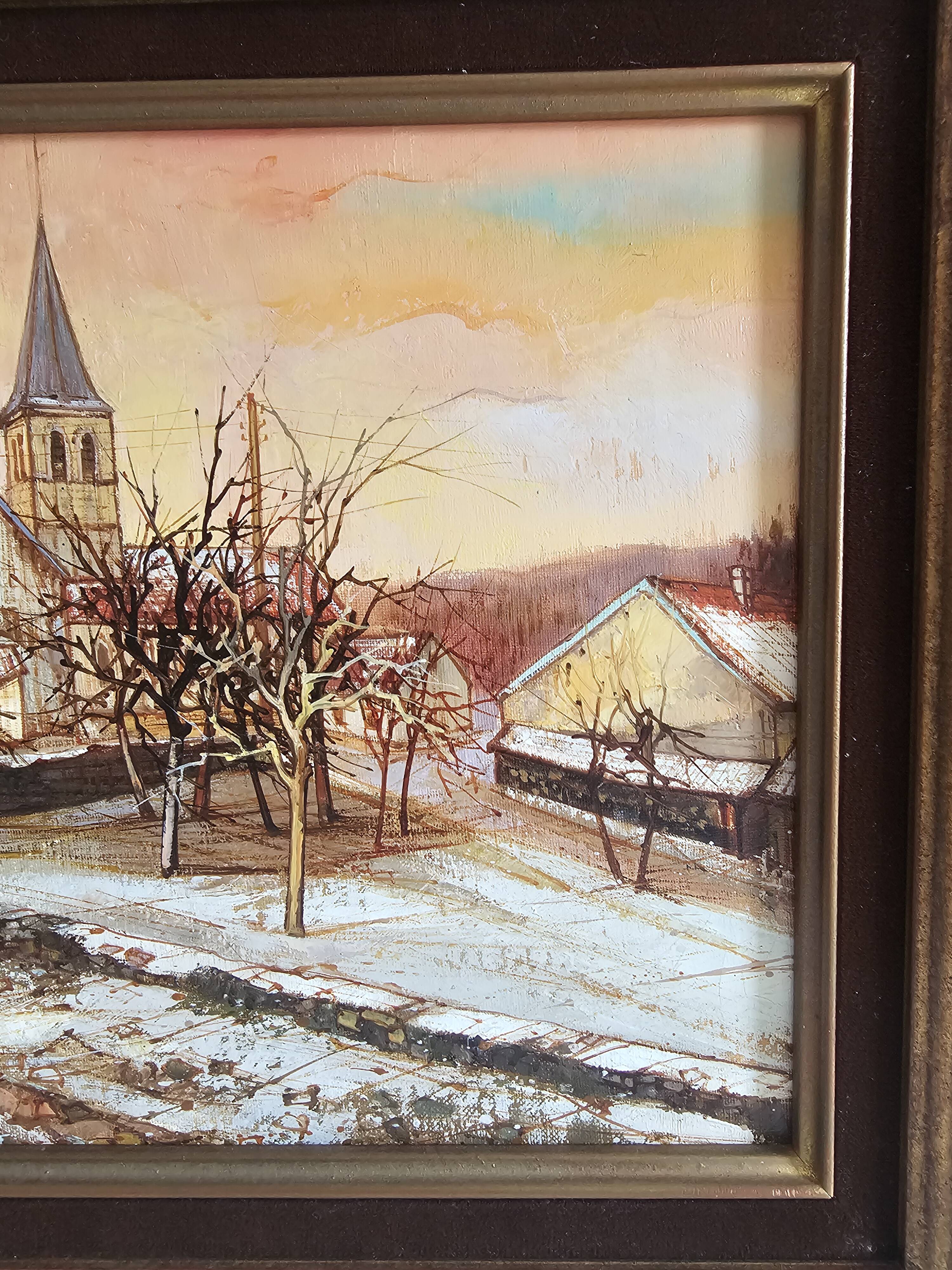 Oil Painting Landscape of a Snowy Village by Francois Chanteclair