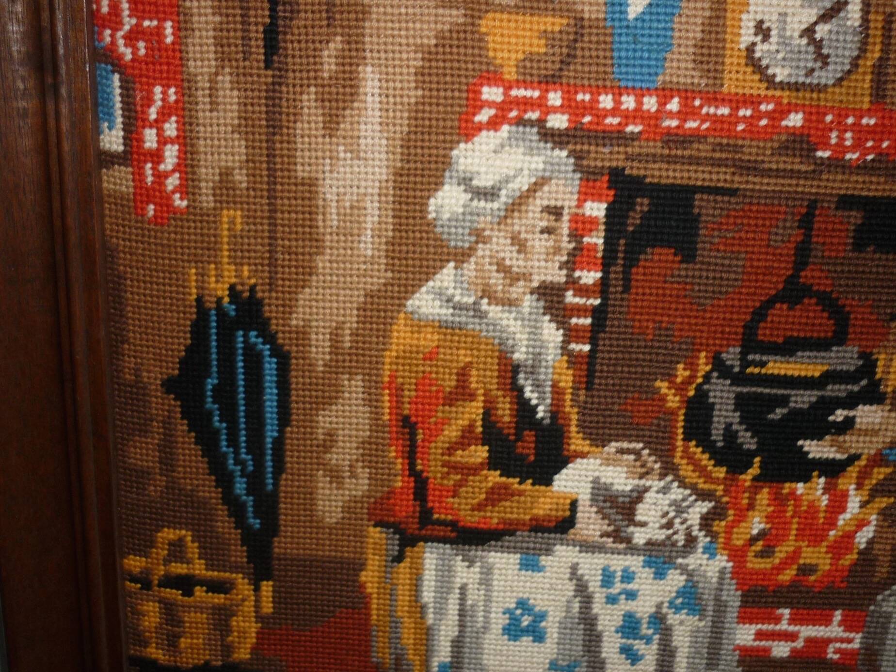 Canevas encadré « Couple auprès du feu » vintage