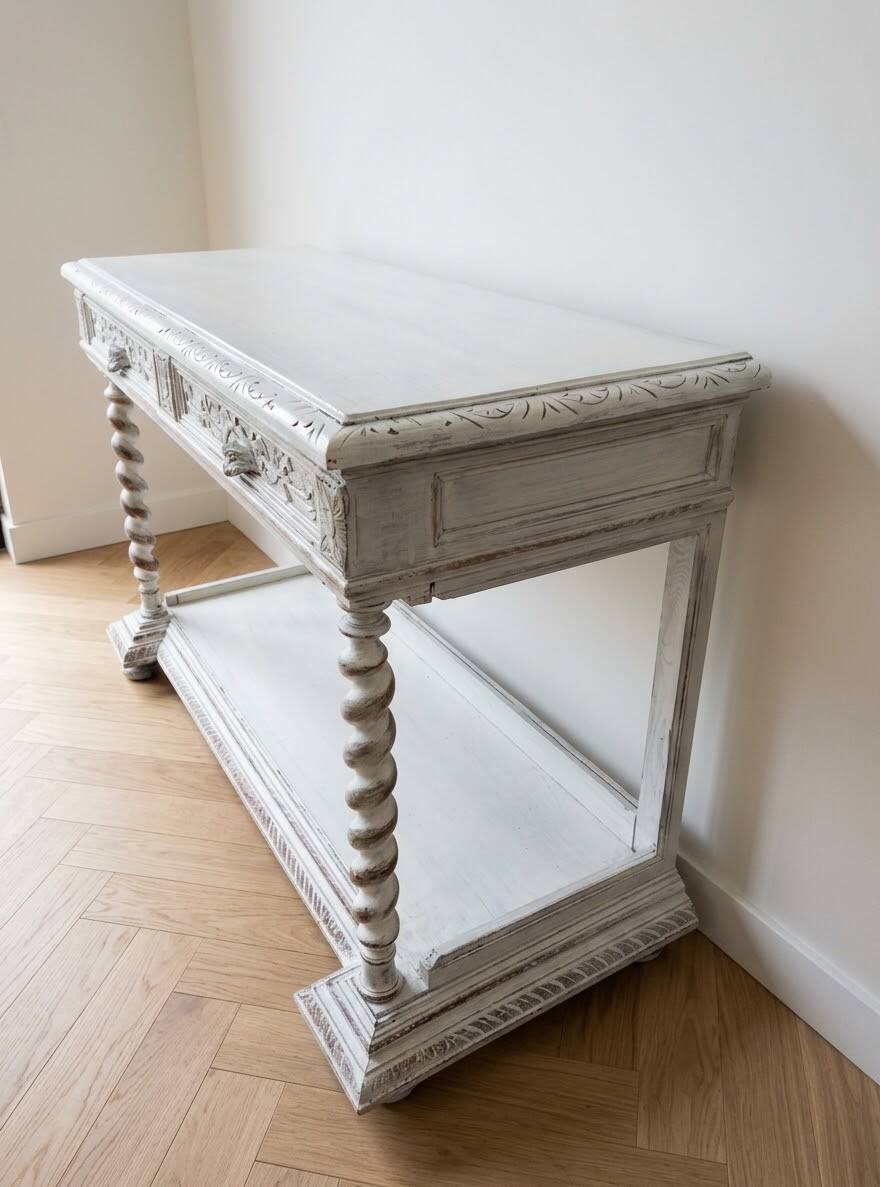 Patinated white console