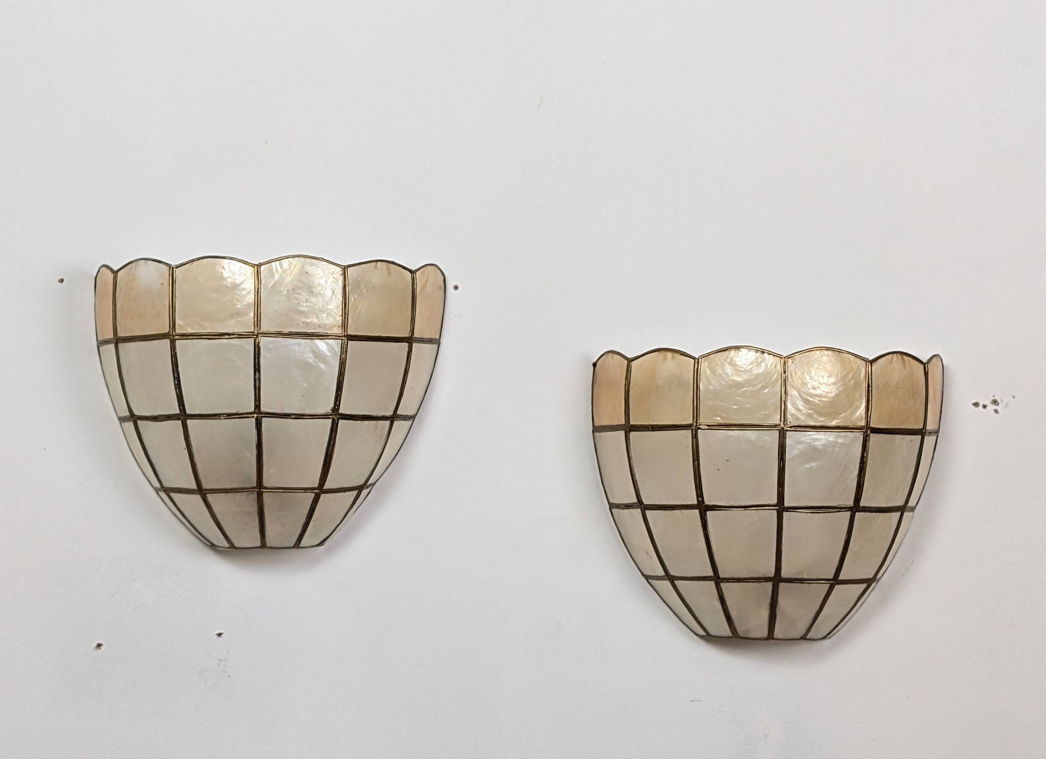 Pair of mother-of-pearl wall lights