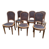 6 Louis XVI style chairs in solid beech and Cordoba leather, 1900